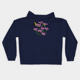 Bee Balm - Tiger Swallowtail on Bee Balm Kids Hoodie